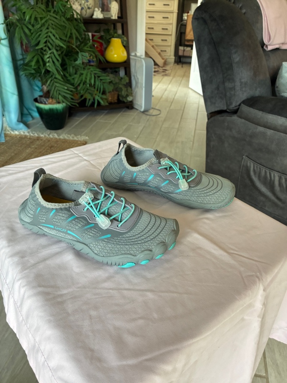 Light Gray and Teal Women's Barefoot Shoes - Breathable Slip-On
